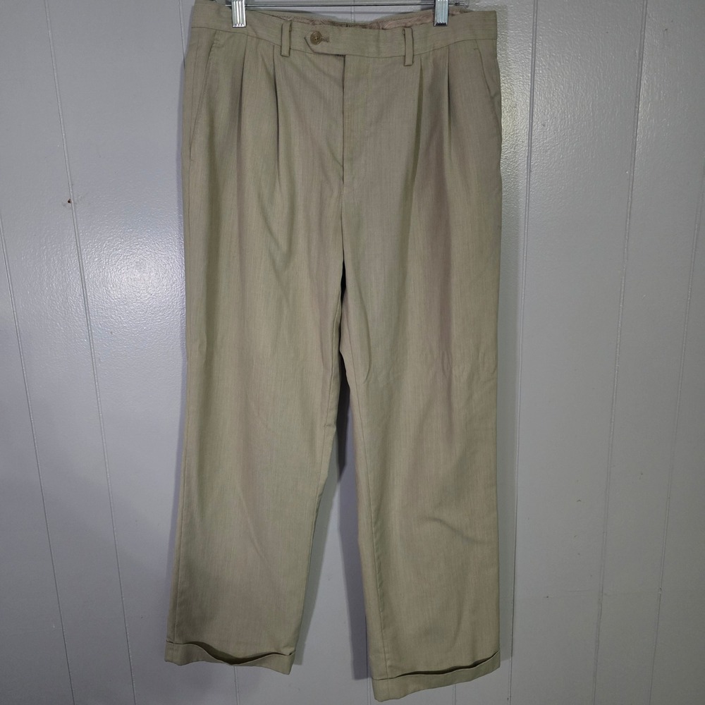 Chaps Men's Tan‎ Pleated Cuffed Dress Pants Khaki Trousers 32x30 Slacks